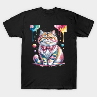 Womens Paint Art British Longhair Cat Highland Straight T-Shirt